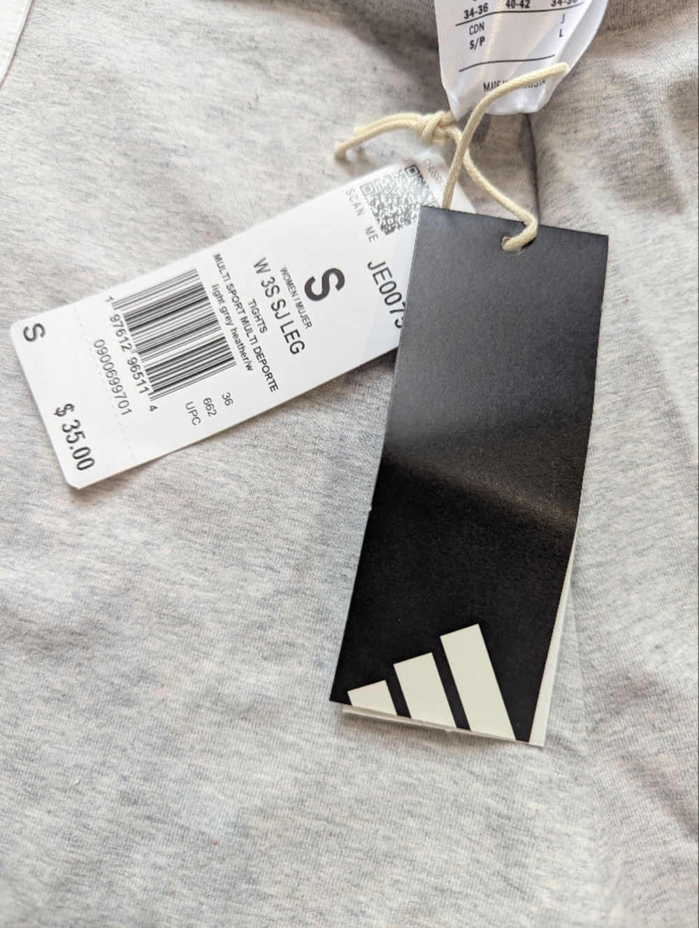 adidas Light Gray Leggings with White Side Stripes - Picture 9 of 10
